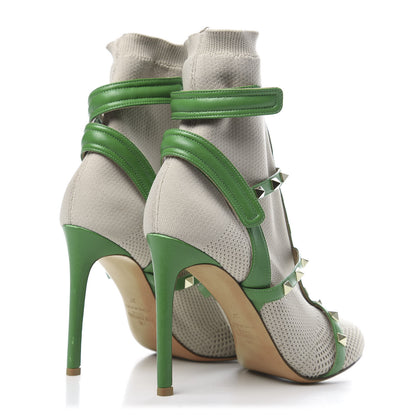 Valentino Garavani Calfskin Knit Rockstud Bodytech Sock Booties 37 Green 4 of 7