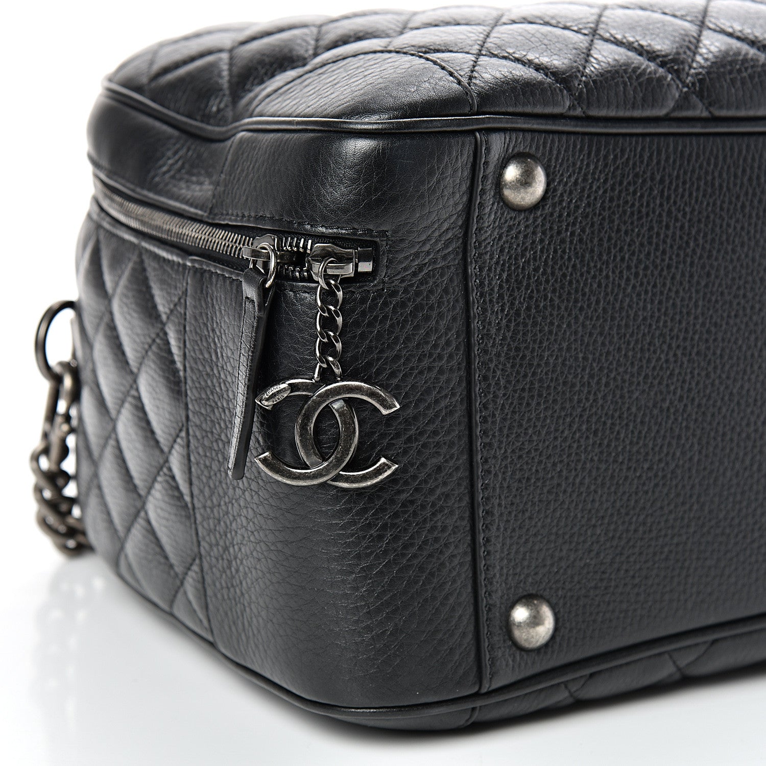 Chanel Calfskin Quilted Large Airlines Round Trip Bowling Bag Black 8 of 10