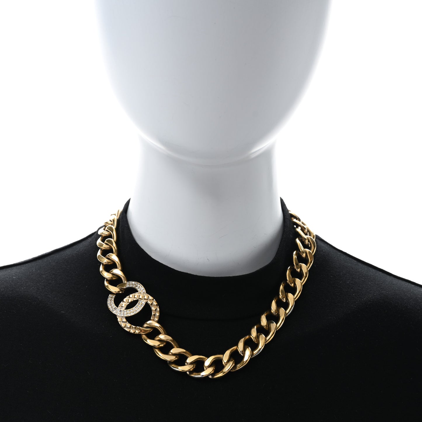 Baguette Crystal Quilted CC Chain Choker Necklace Gold
