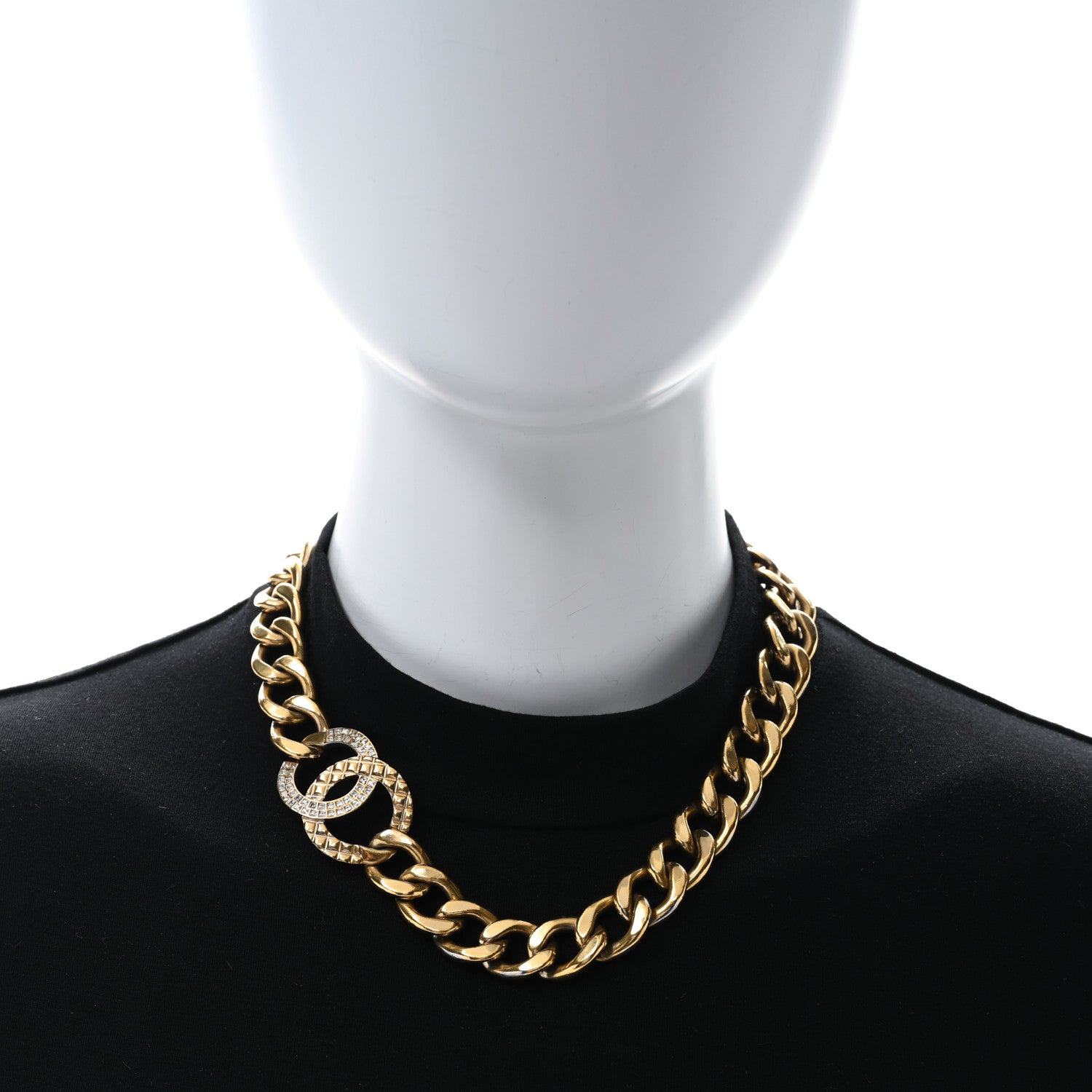 Chanel Baguette Crystal Quilted CC Chain Choker Necklace Gold 3 of 4