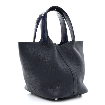 Hermes Taurillon Clemence Matte Alligator Picotin Lock Touch 22 Bleu Nuit 3 of 11