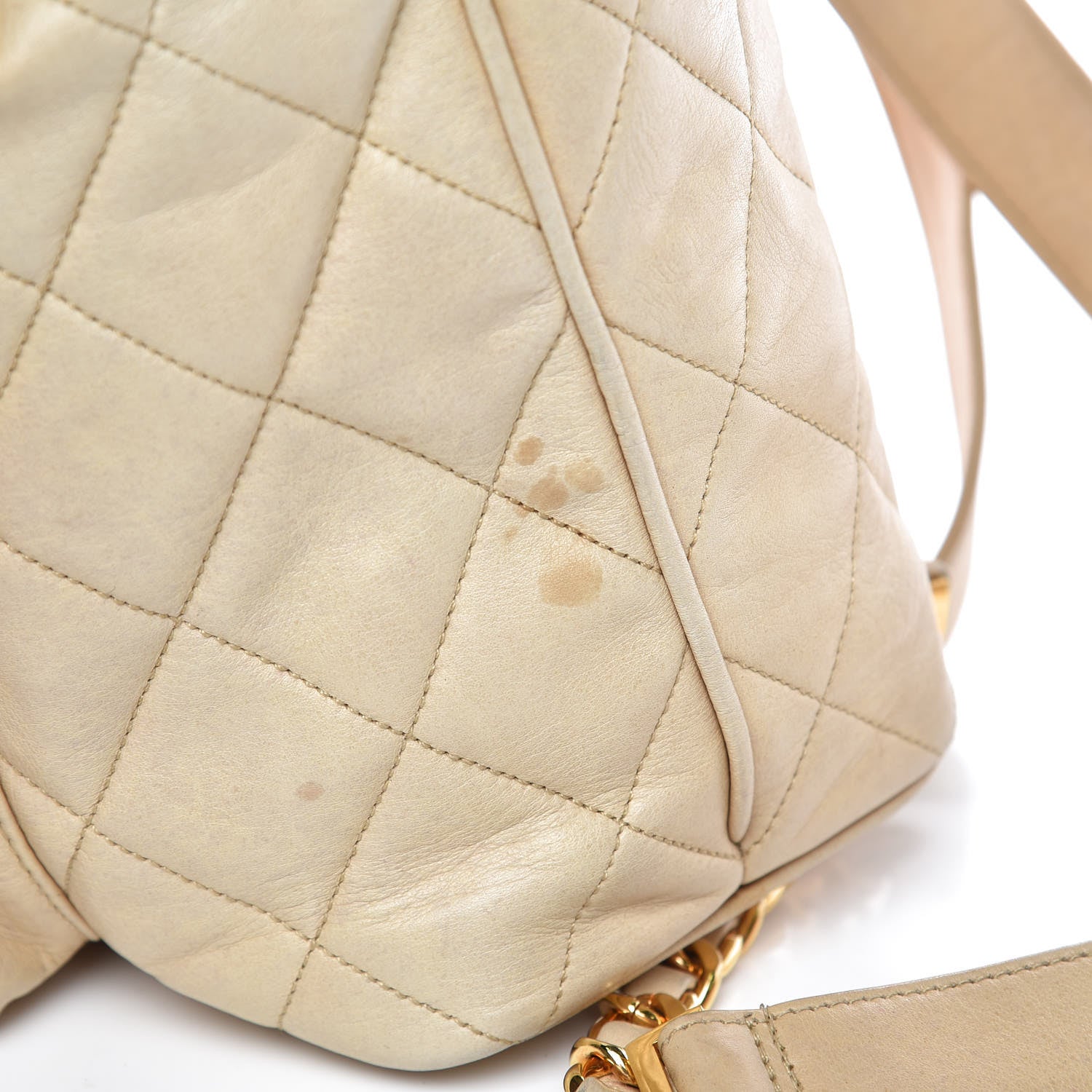 Chanel Lambskin Quilted Drawstring Backpack Beige 10 of 17