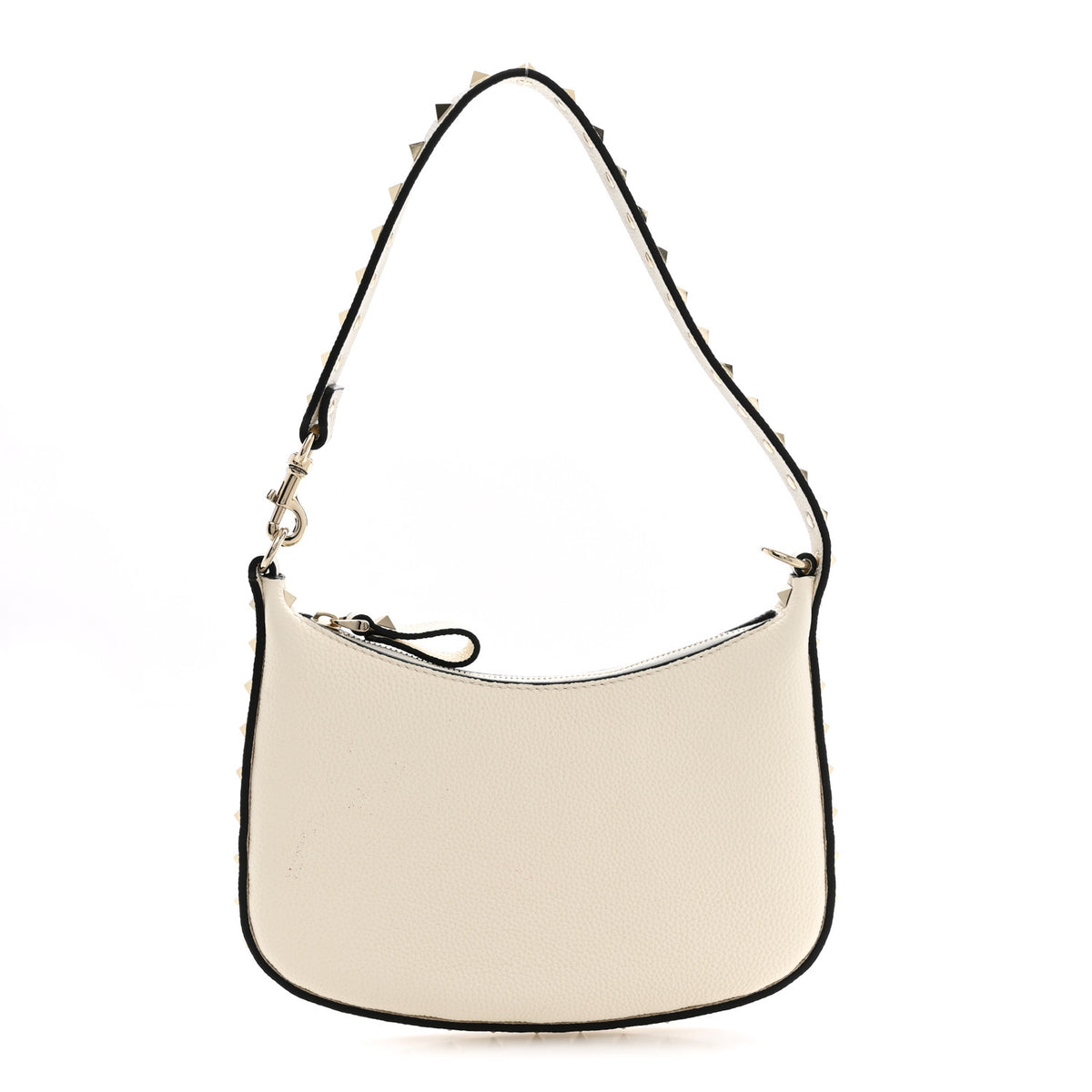 Grainy Calfskin Mini Rockstud Hobo Ivory