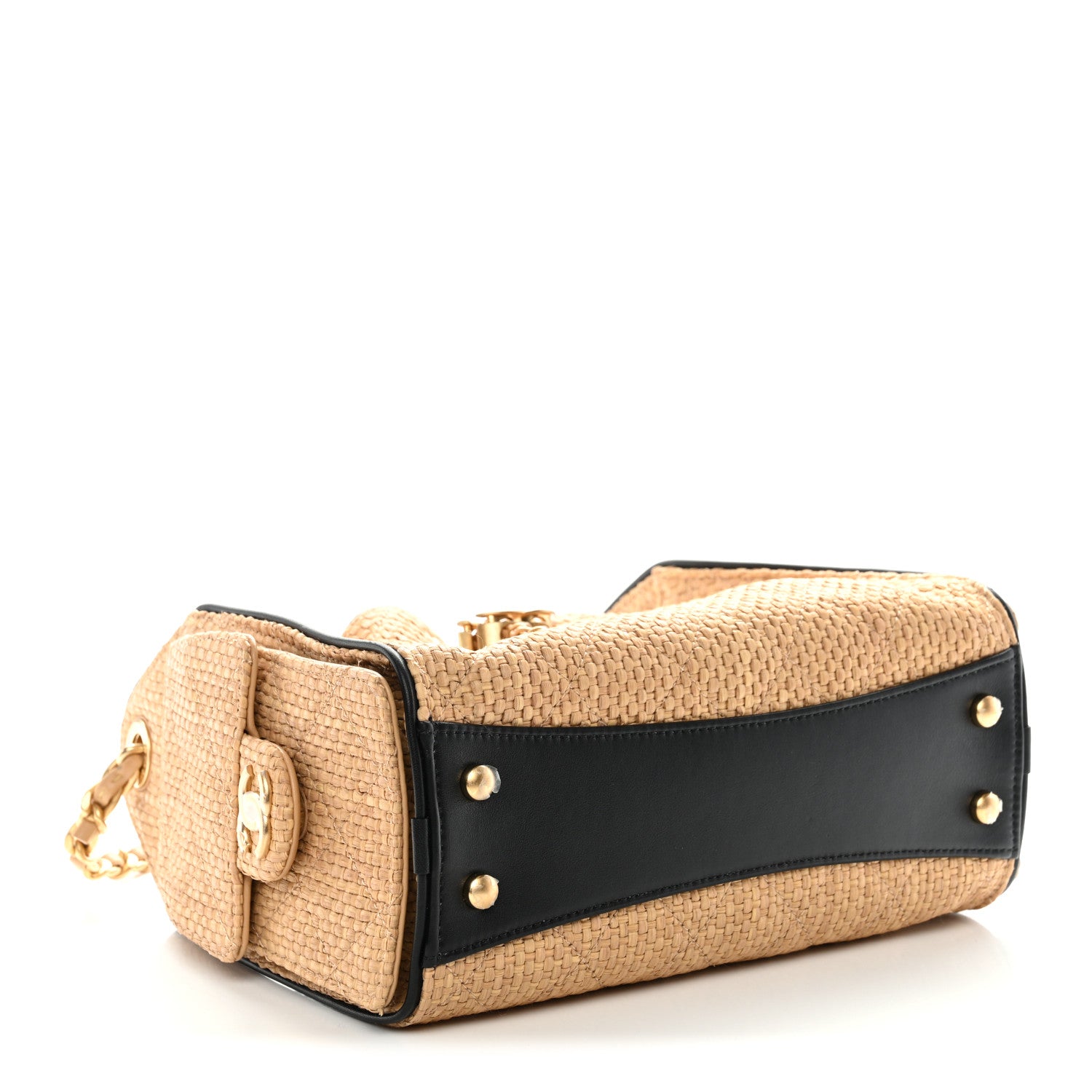 Chanel Braided Raffia Calfskin Quilted Mini Chanel 25 Handbag Beige Black 4 of 10
