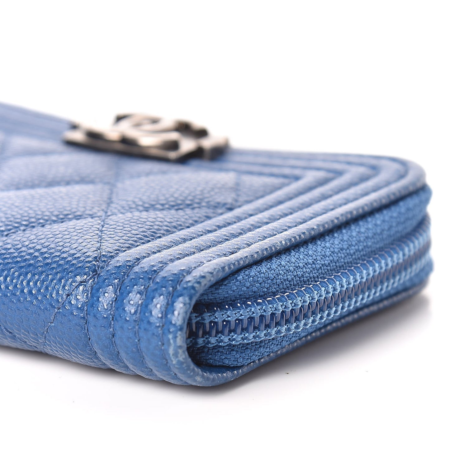 Caviar Quilted Boy Zip Around Coin Purse Wallet Dark Blue