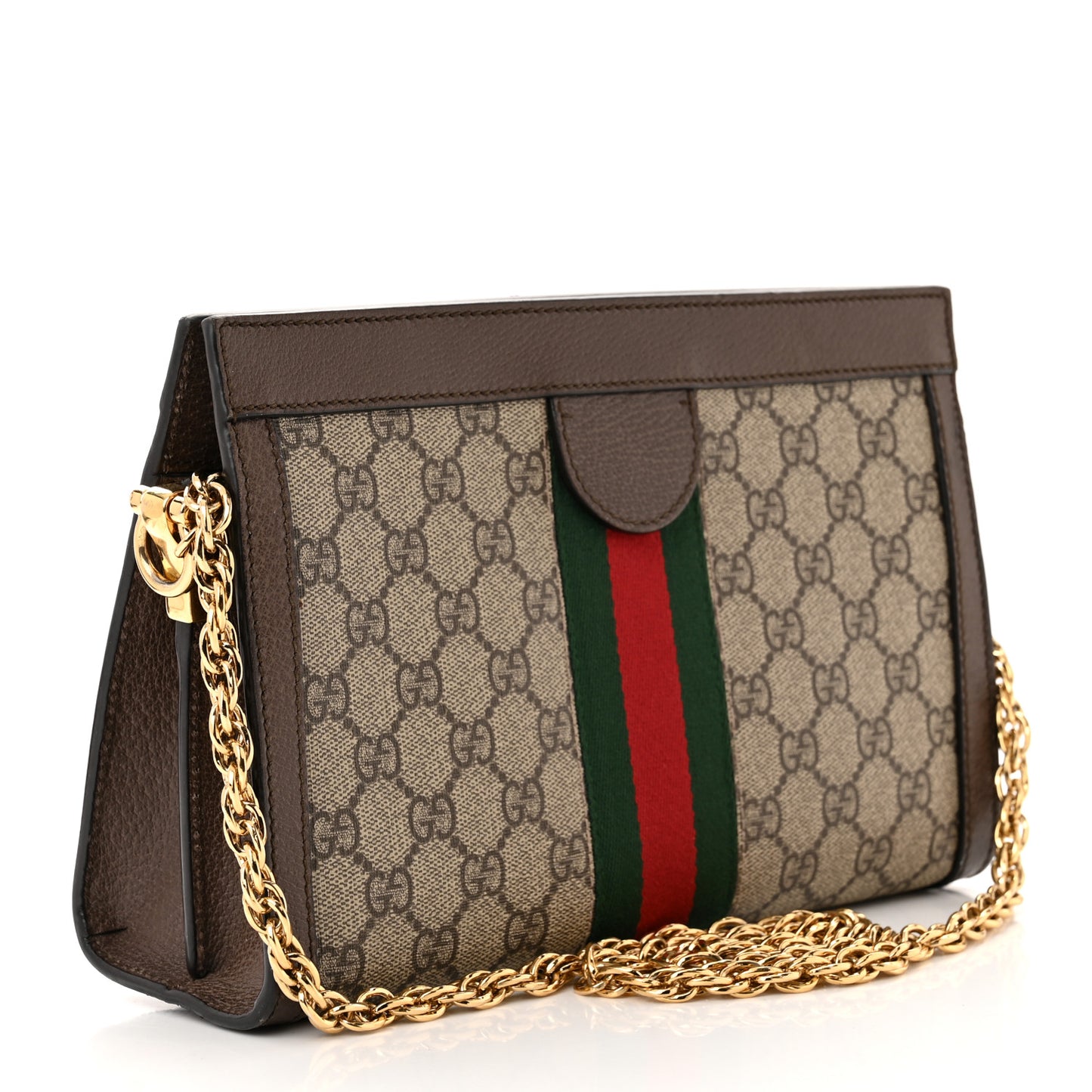 GG Supreme Monogram Web Small Ophidia Chain Shoulder Bag Brown