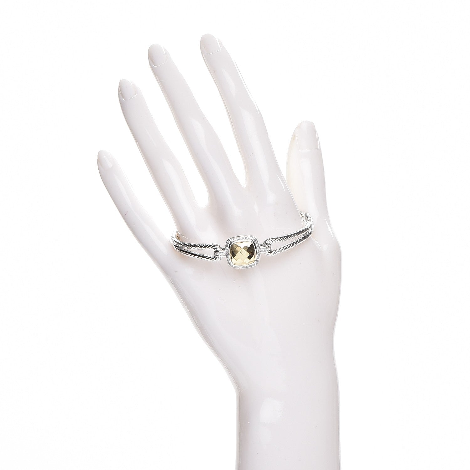 David Yurman Sterling Silver 18K Yellow Gold Diamond Albion Cable Bracelet 2 of 4