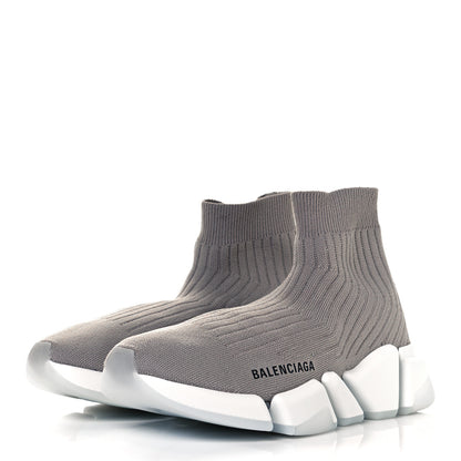 Balenciaga Ribbed Knit Womens Speed 2.0 Transparent Sole Sneakers 37 Baltic Grey White 3 of 7