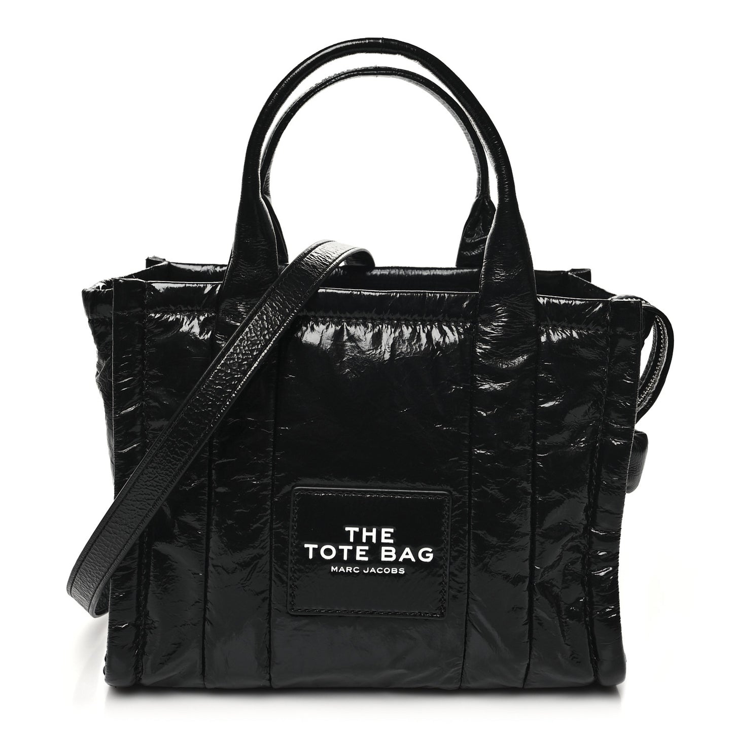 Shiny Crinkled Calfskin Small The Tote Bag Black