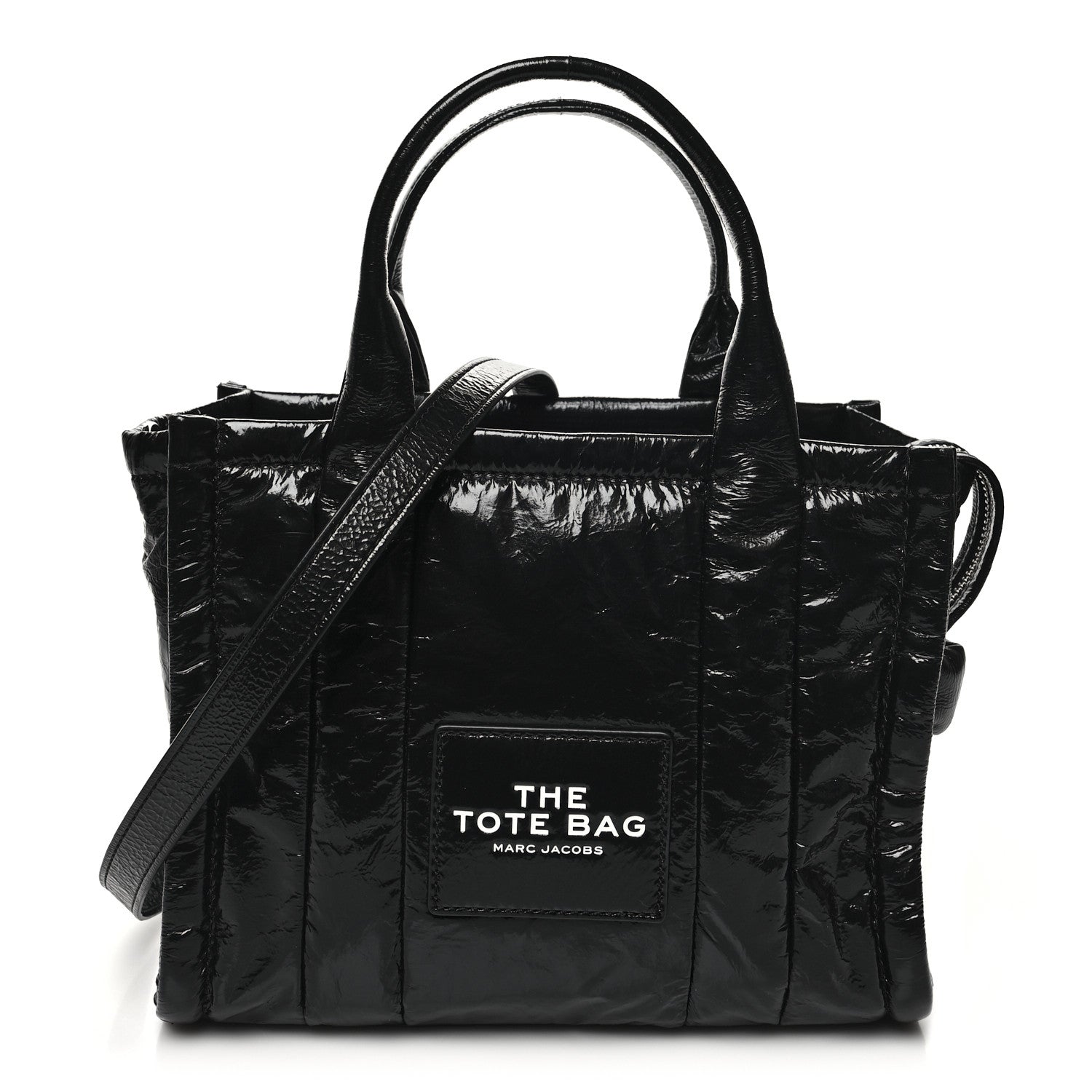 Marc Jacobs Shiny Crinkled Calfskin Small The Tote Bag Black 1 of 9