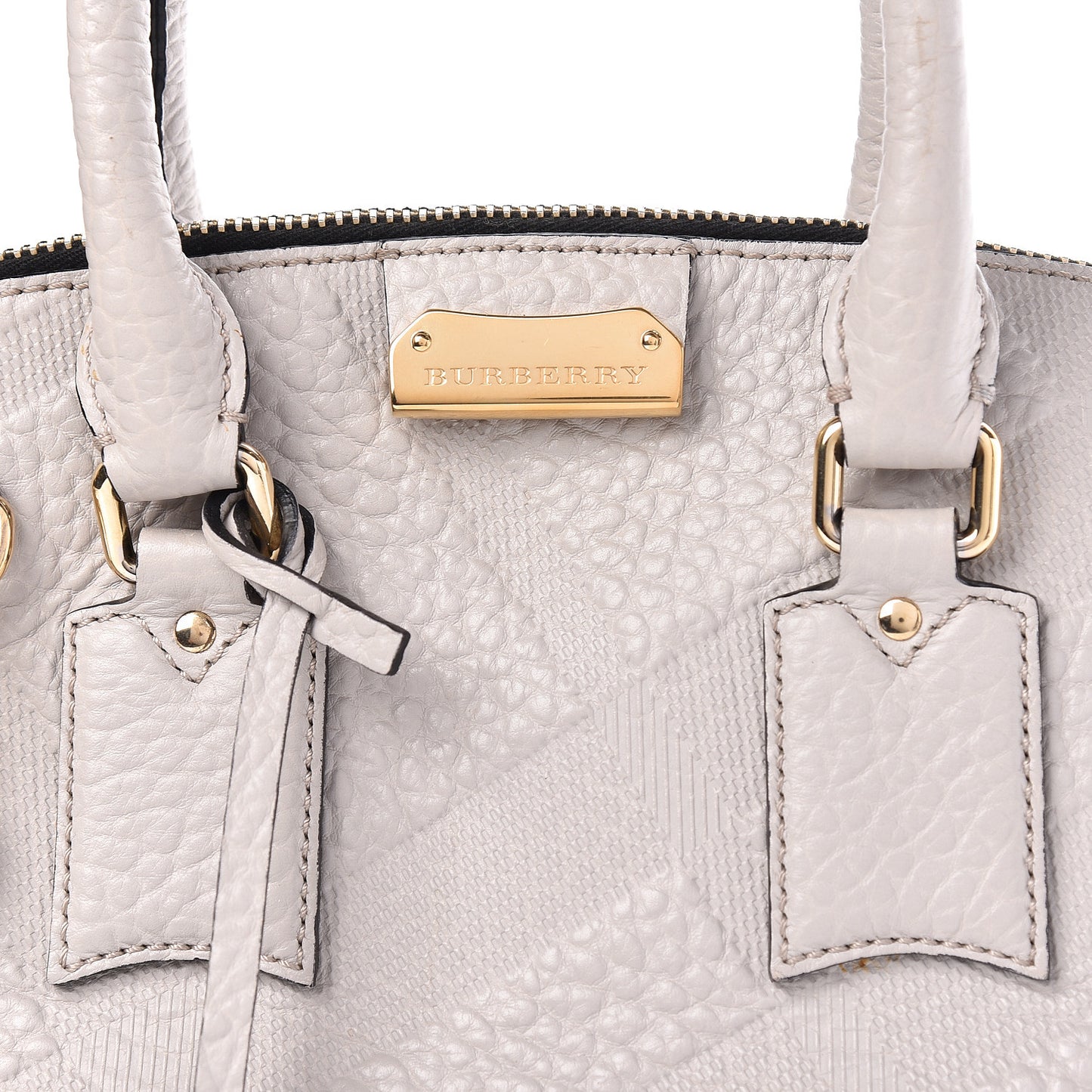 Heritage Grain Check Embossed Small Orchard Bowling Bag Stone White