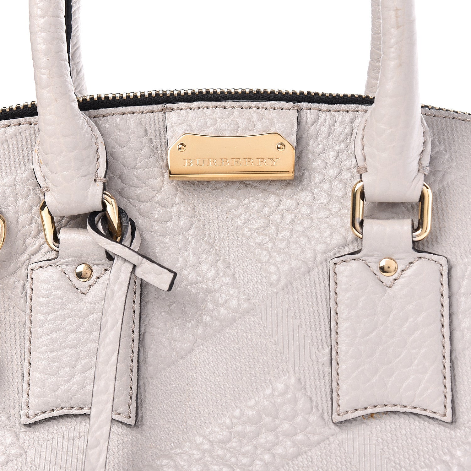 Burberry Heritage Grain Check Embossed Small Orchard Bowling Bag Stone White 8 of 14