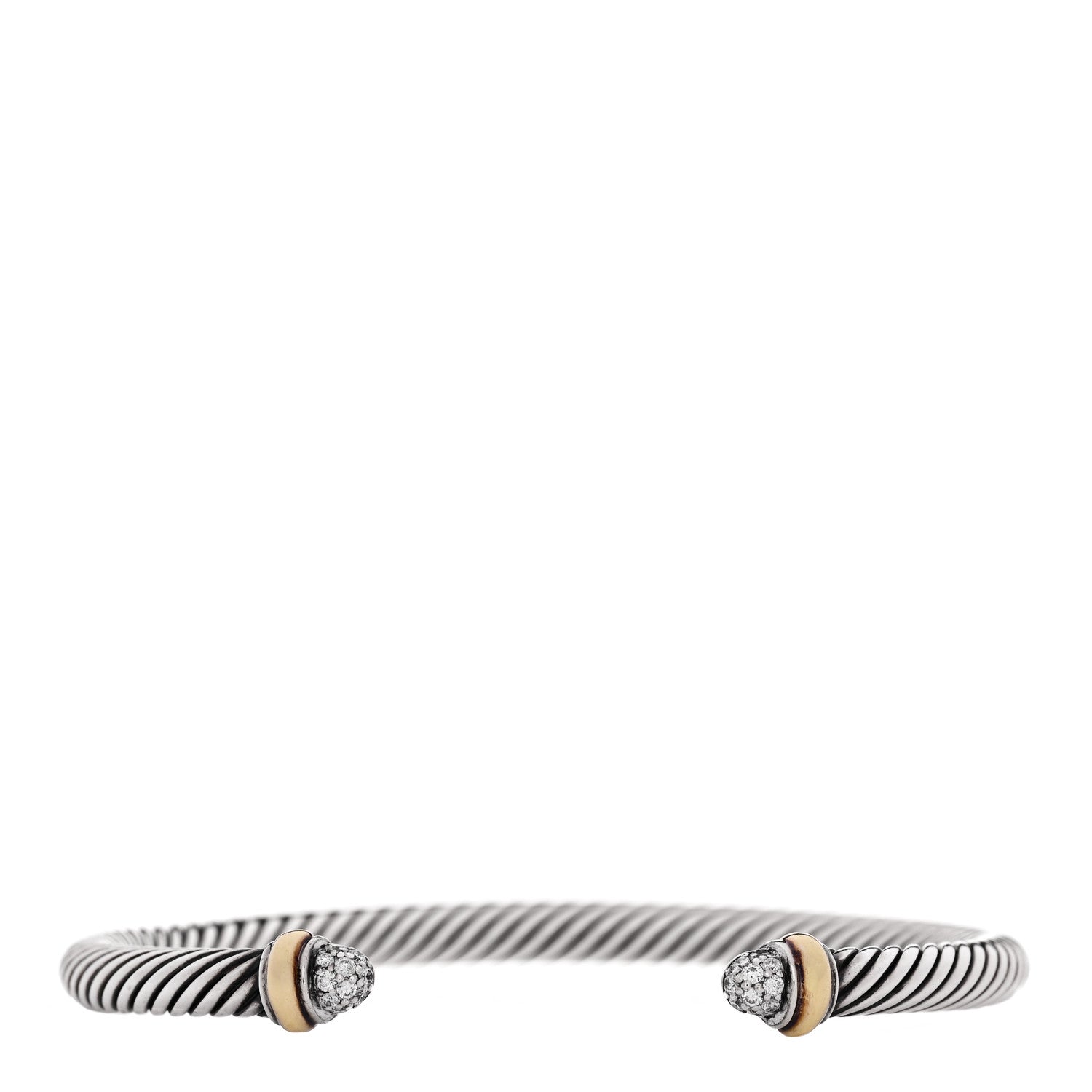 David Yurman Sterling Silver 18K Yellow Gold Diamond 5mm Cable Classics Bracelet 1 of 3