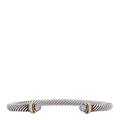 David Yurman Sterling Silver 18K Yellow Gold Diamond 5mm Cable Classics Bracelet 1 of 3