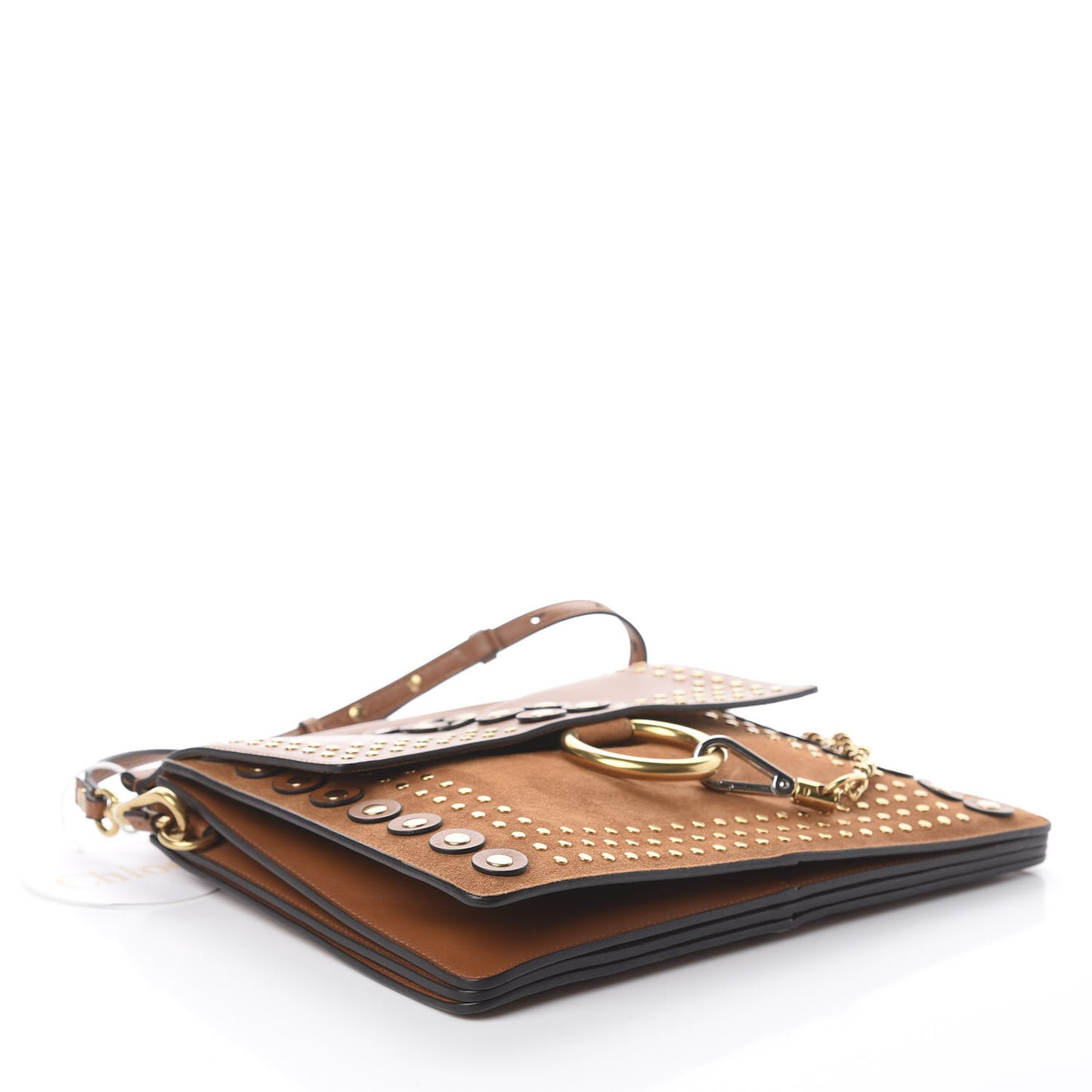 Calfskin Suede Studded Medium Faye Shoulder Bag Caramel