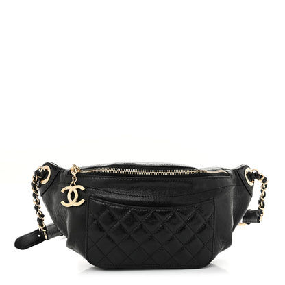 Chanel Crumpled Glazed Lambskin Quilted Waist Bag Fanny Pack Black 1 of 11