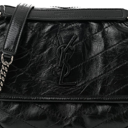 Saint Laurent Crinkled Calfskin Matelasse Monogram Baby Niki Chain Satchel Black 8 of 10