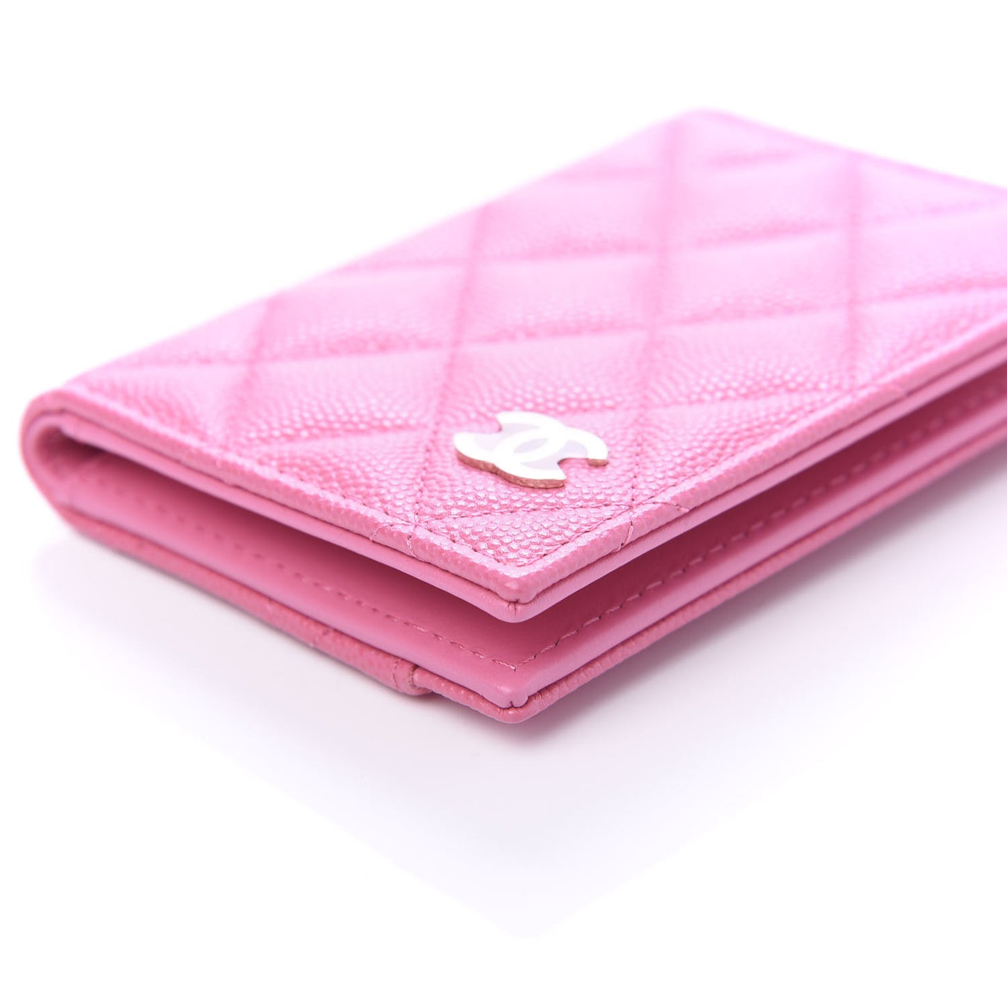 Caviar Quilted Card Holder Wallet Pink