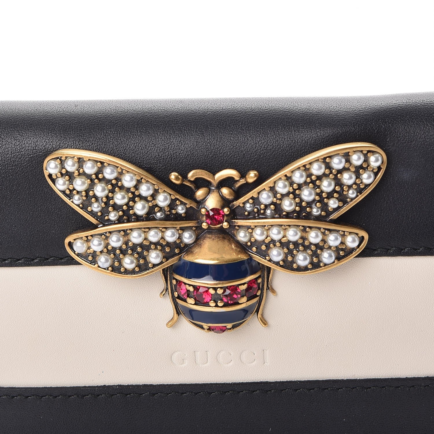 Gucci Calfskin Queen Margaret Card Case Wallet Black Mystic White 8 of 9