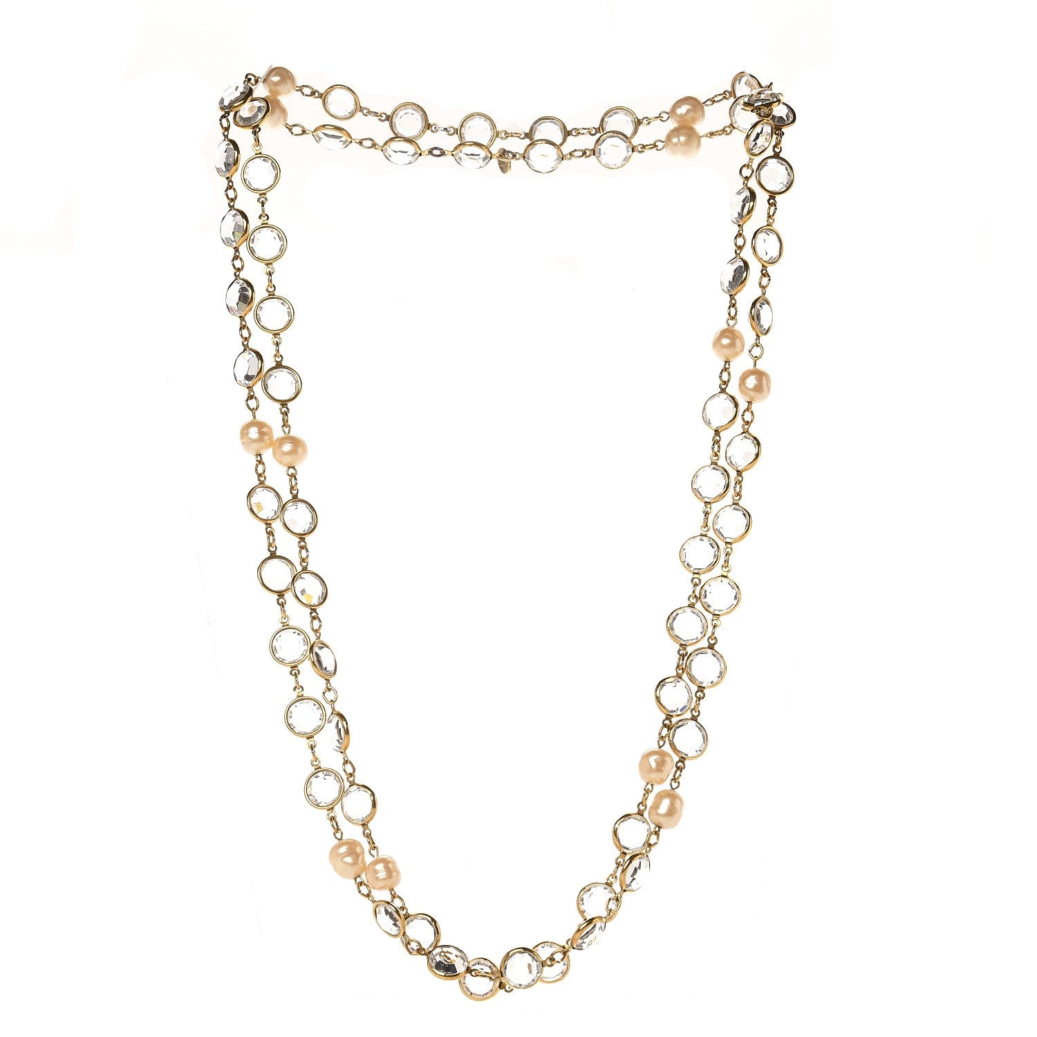 Chanel Crystal Pearl Sautoir Long Necklace Gold 1 of 5