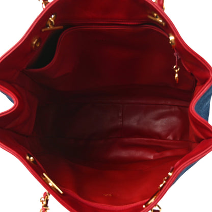 Chanel Denim Lambskin Tote Blue Red 5 of 12