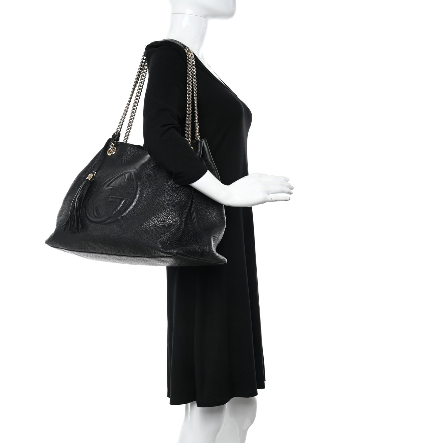 Pebbled Calfskin Large Soho Chain Shoulder Bag Black