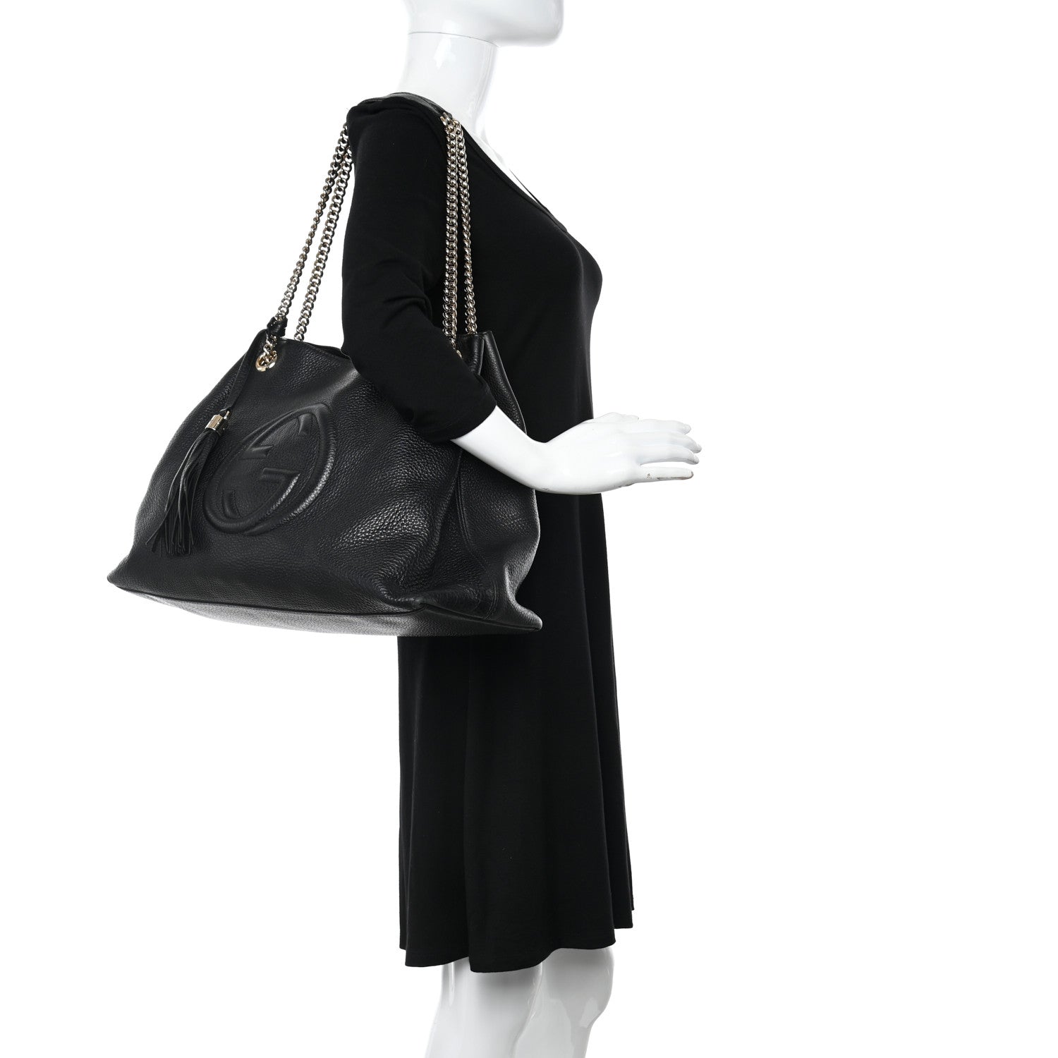 Gucci Pebbled Calfskin Large Soho Chain Shoulder Bag Black 2 of 11