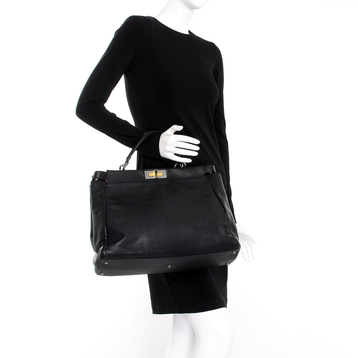 Goatskin Large Peekaboo Iconic Satchel Black Lampone