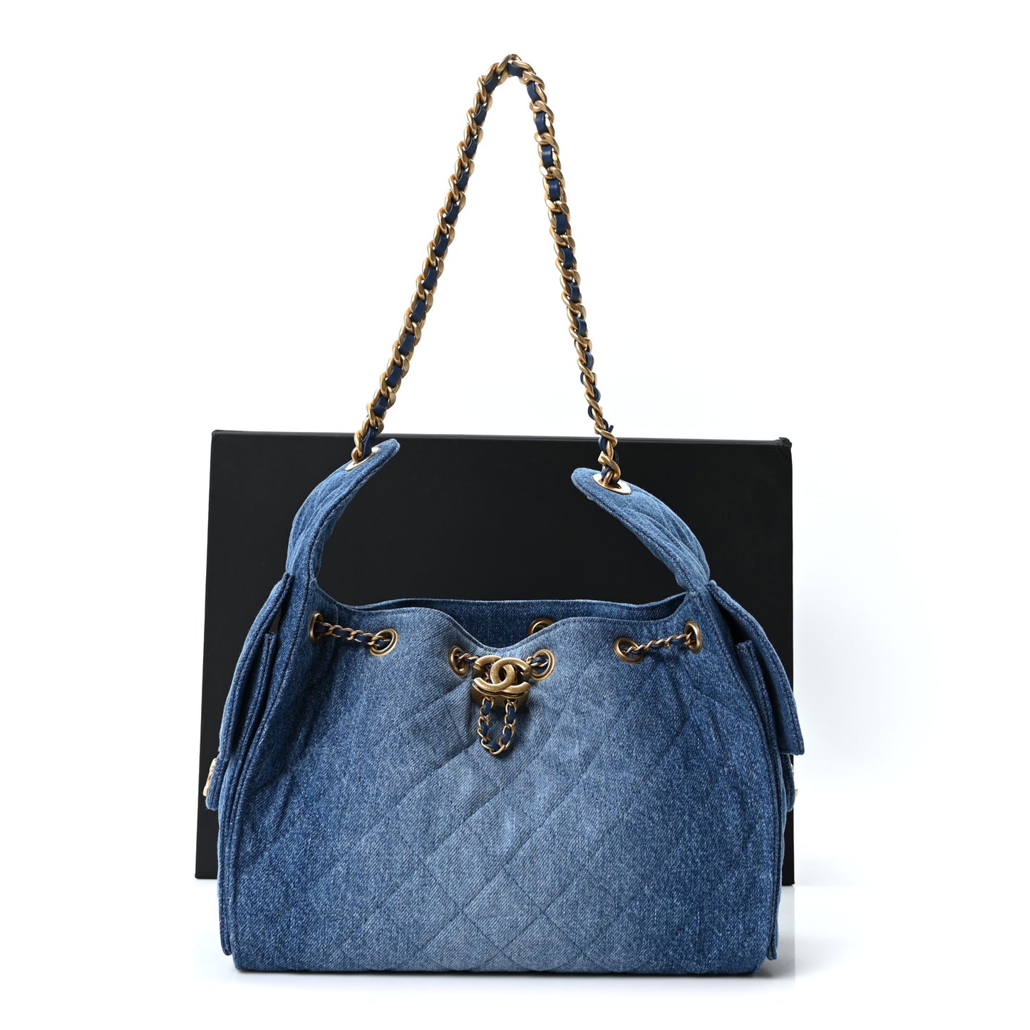 Washed Denim Quilted Small Chanel 25 Handbag Blue