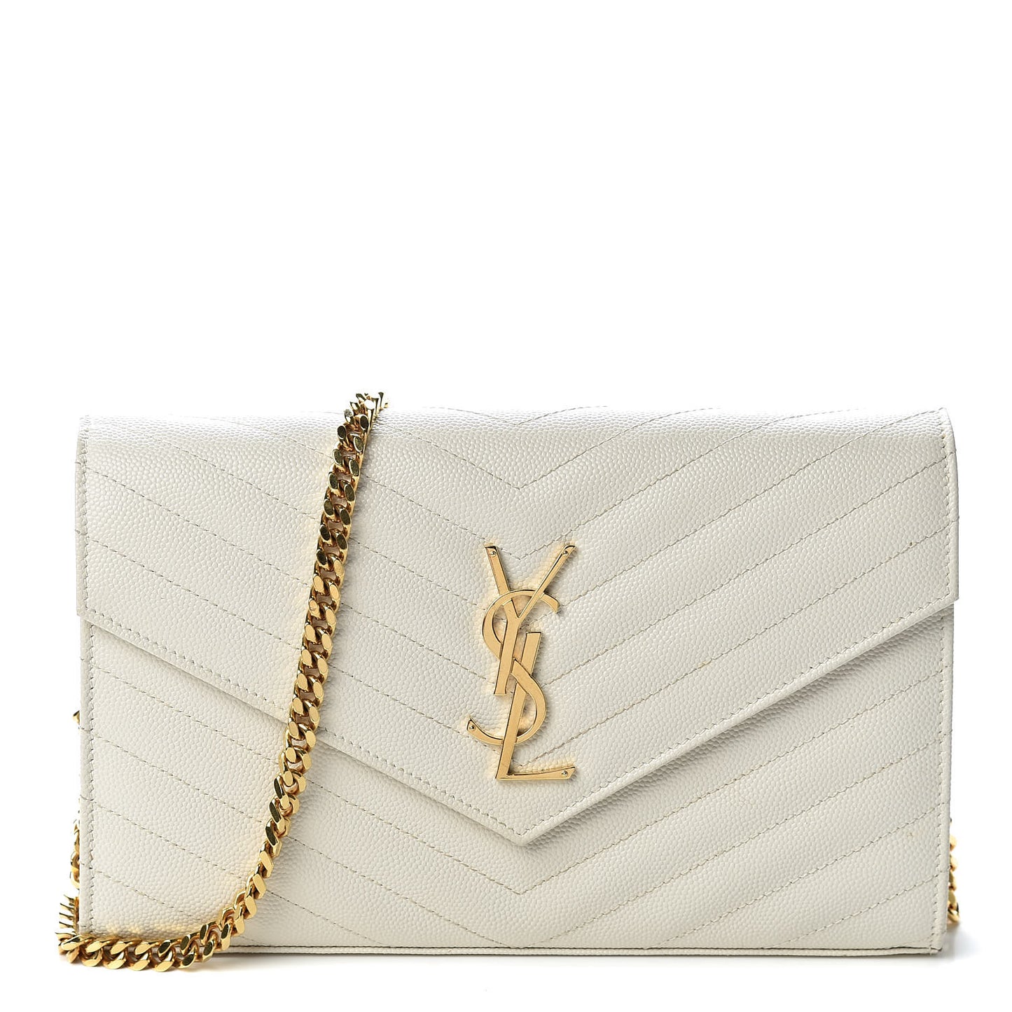 Grain De Poudre Matelasse Chevron Monogram Chain Wallet Porcellana