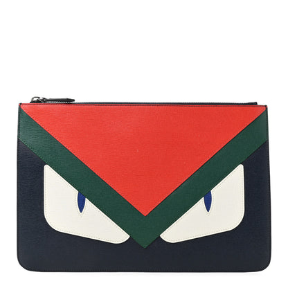 Fendi Vitello Elite Monster Eyes Inlay Bi-Color Pouch Navy Mulitcolor 1 of 7