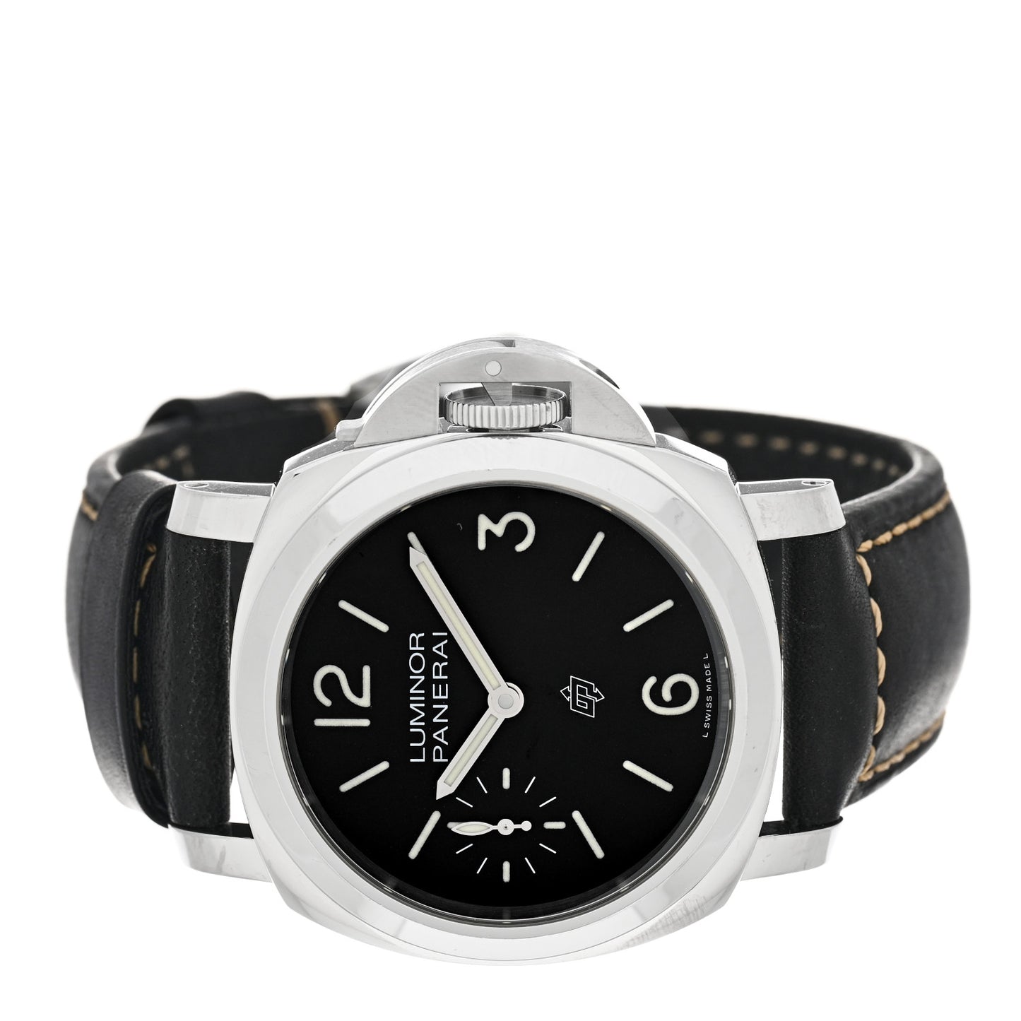 Stainless Steel Calfskin 44mm Luminor Logo Manual Winding Watch Black PAM01084