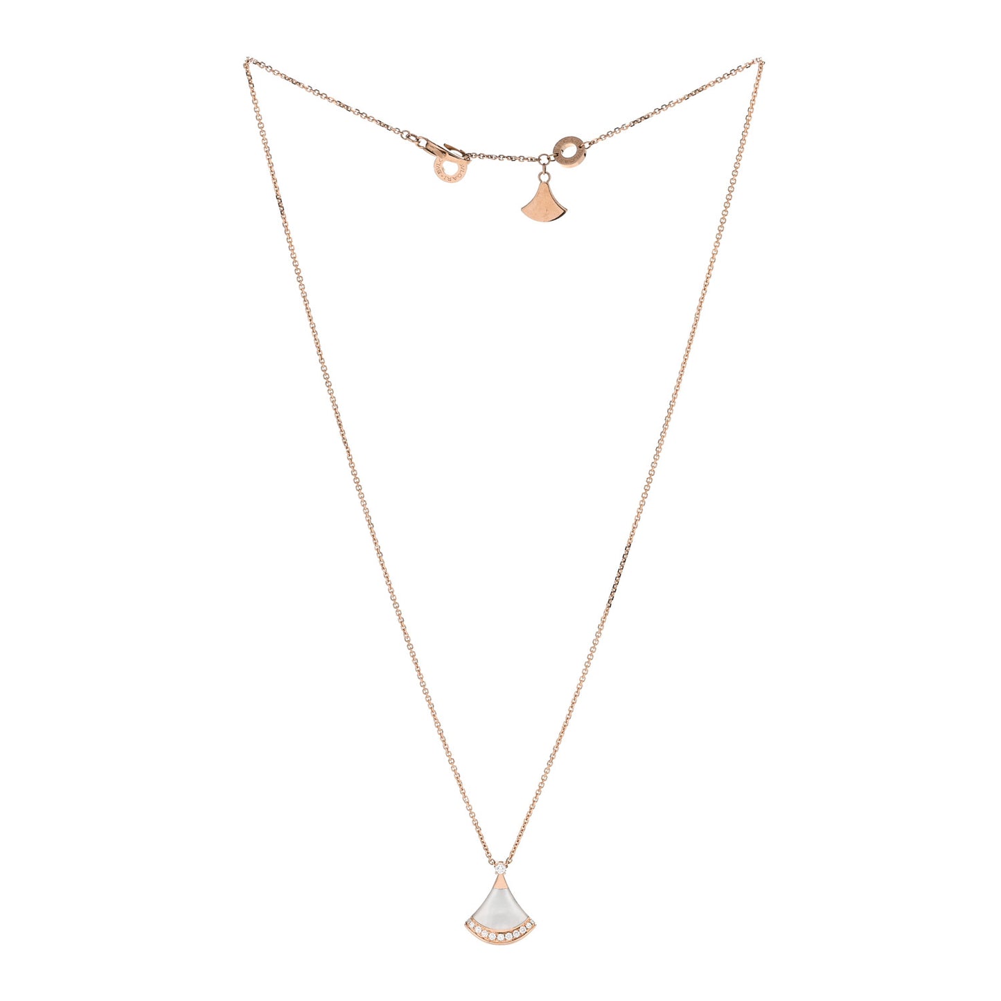 18K Rose Gold Diamond Mother of Pearl Divas' Dream Pave Pendant Necklace