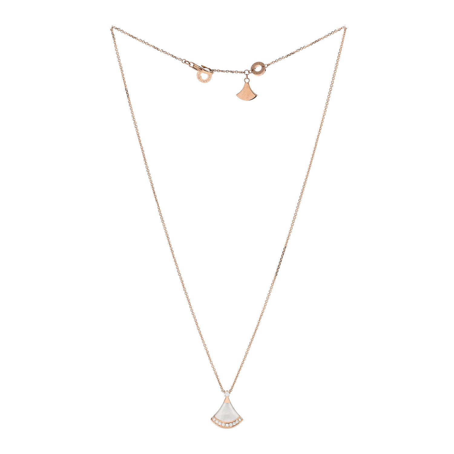 Bulgari 18K Rose Gold Diamond Mother of Pearl Divas' Dream Pave Pendant Necklace 3 of 6
