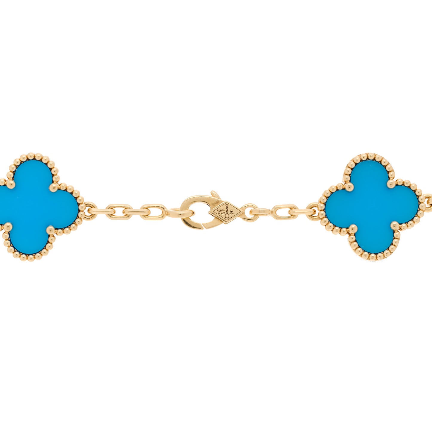 18K Yellow Gold Blue Agate 10 Motifs Vintage Alhambra Necklace
