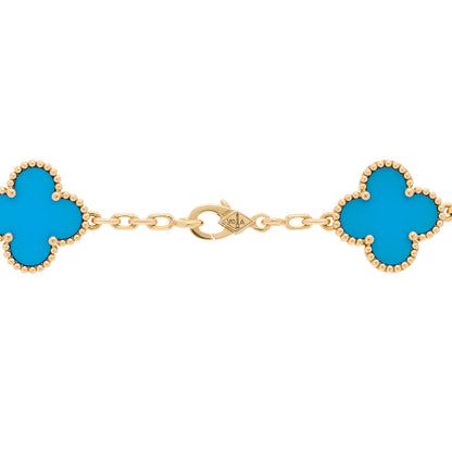 Van Cleef & Arpels 18K Yellow Gold Blue Agate 10 Motifs Vintage Alhambra Necklace 4 of 6