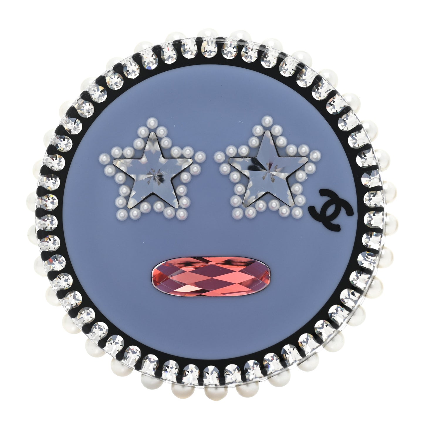Metal Resin Pearl Emoji Brooch Purple Silver
