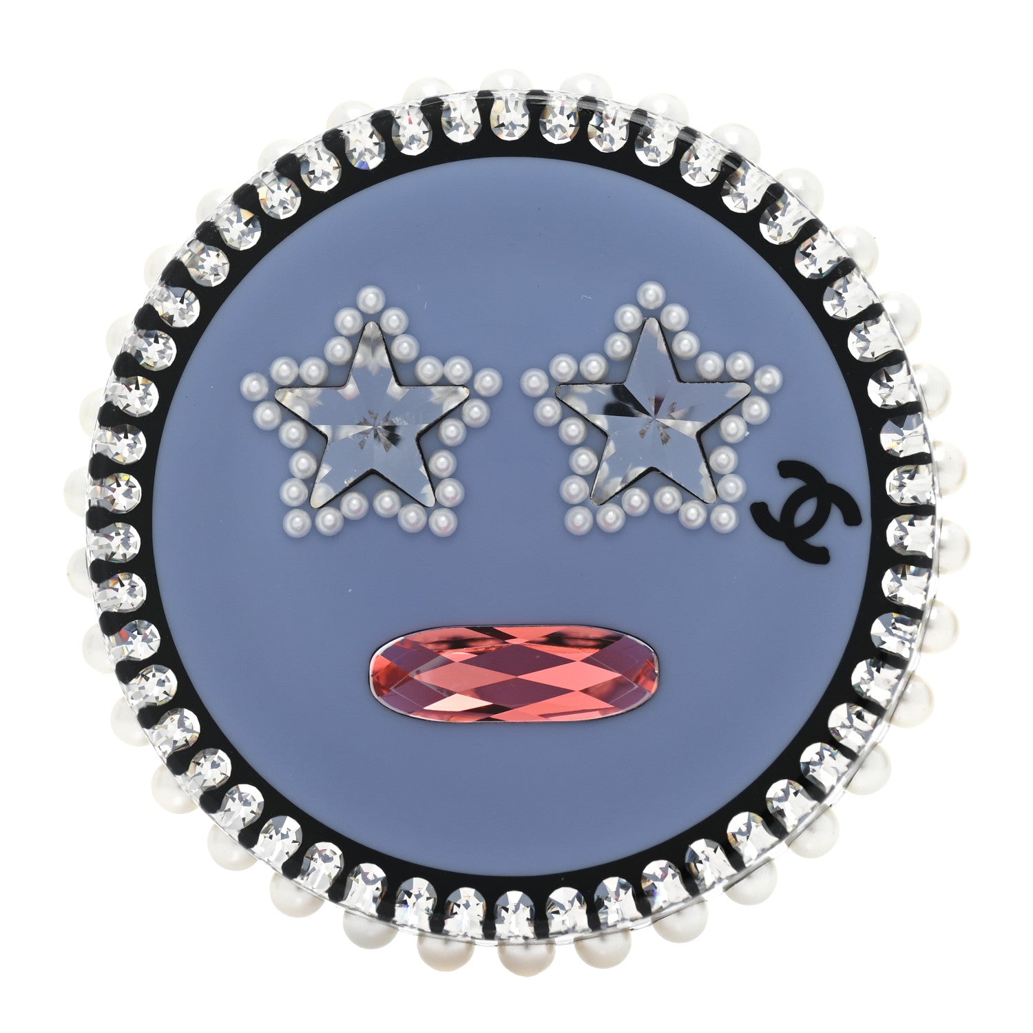 Chanel Metal Resin Pearl Emoji Brooch Purple Silver 1 of 4