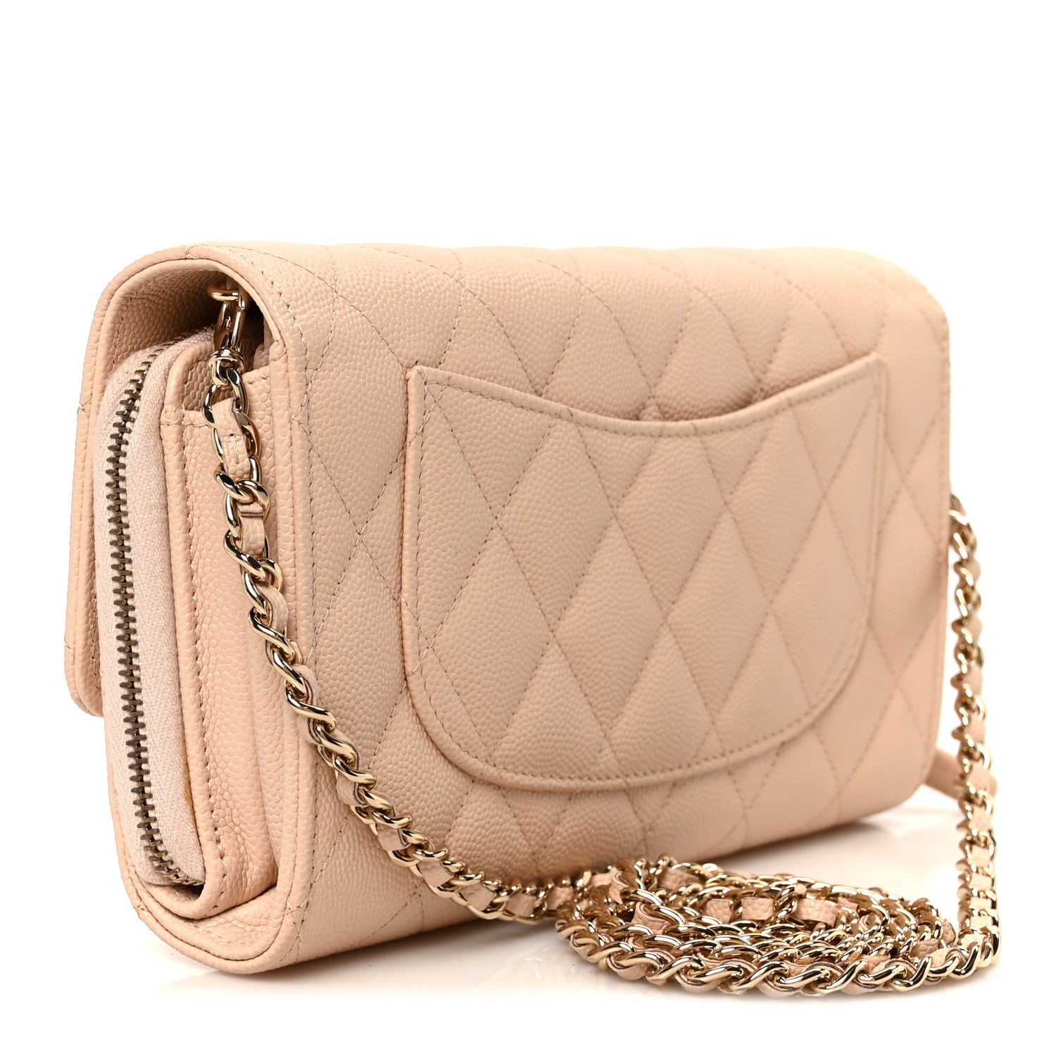 Chanel Caviar Quilted Phone Holder Wallet on Removable Chain Light Beige 3 of 13