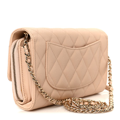 Chanel Caviar Quilted Phone Holder Wallet on Removable Chain Light Beige 3 of 13