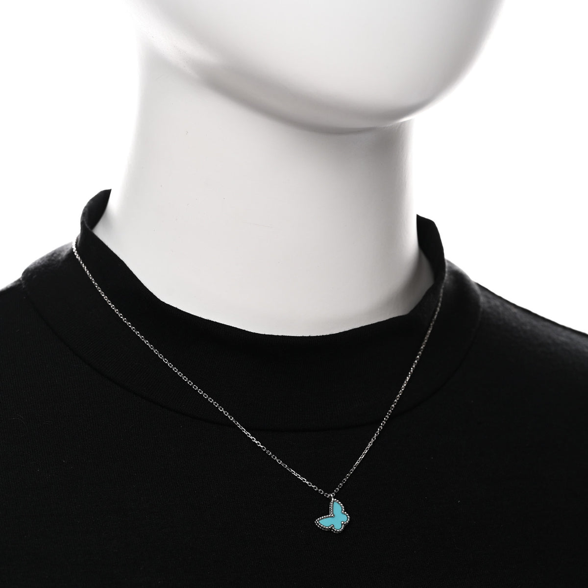 Van Cleef & Arpels 18K White Gold Turquoise Sweet Alhambra Butterfly Pendant Necklace 2 of 7