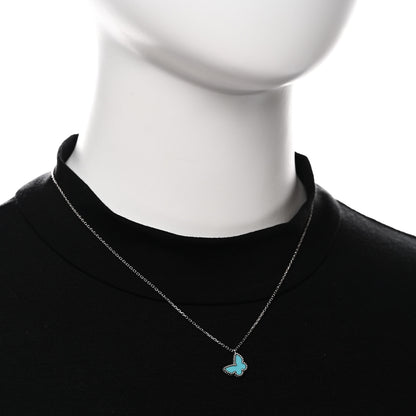 Van Cleef & Arpels 18K White Gold Turquoise Sweet Alhambra Butterfly Pendant Necklace 2 of 7