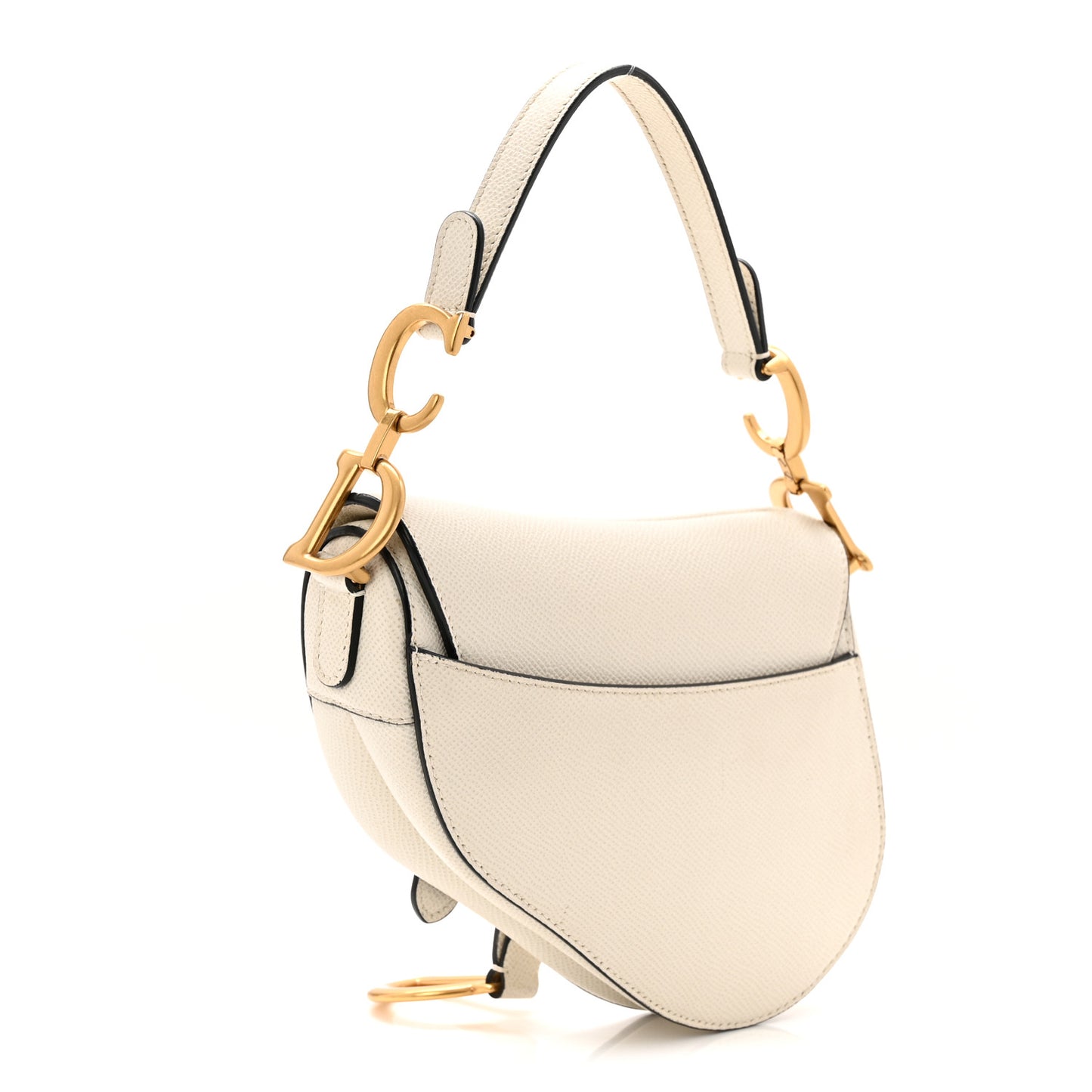 Grained Calfskin Mini Saddle Bag White