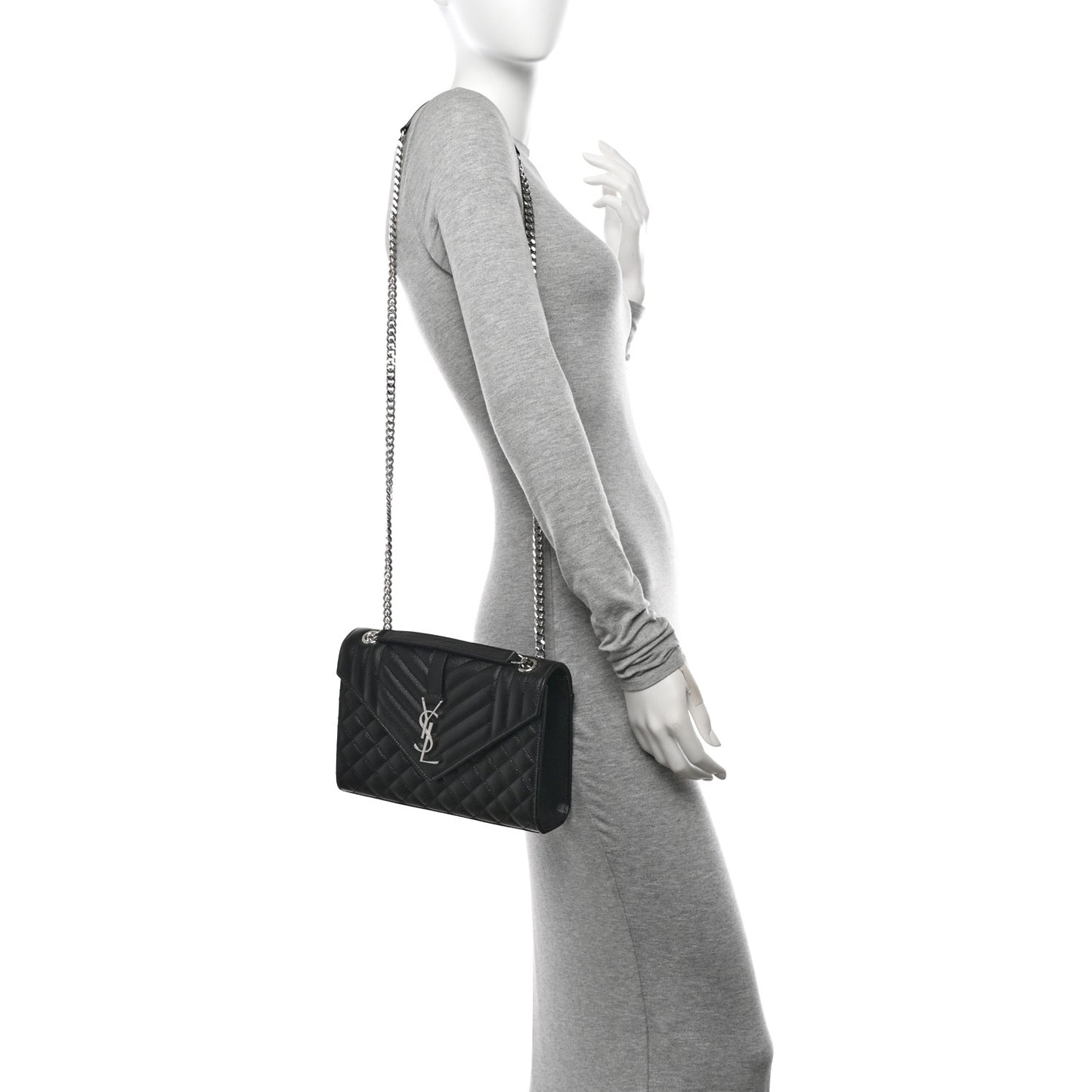 Grain De Poudre Textured Mixed Matelasse Triquilt Medium Monogram Satchel Black