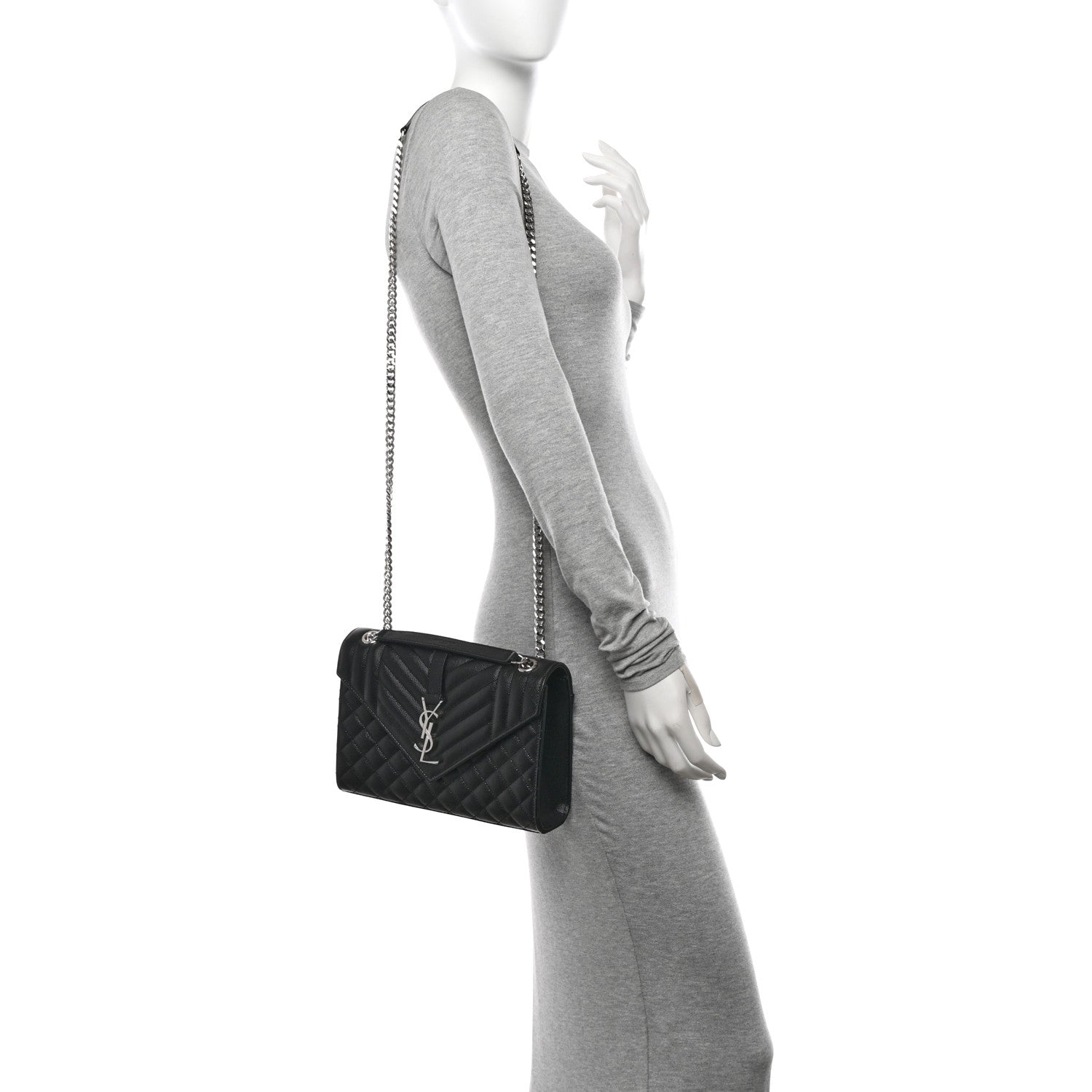 Saint Laurent Grain De Poudre Textured Mixed Matelasse Triquilt Medium Monogram Satchel Black 2 of 12