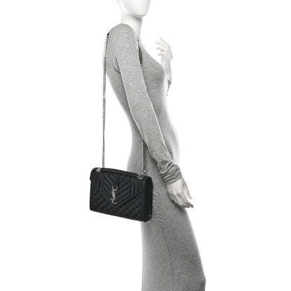 Saint Laurent Grain De Poudre Textured Mixed Matelasse Triquilt Medium Monogram Satchel Black 2 of 12