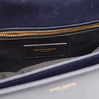Saint Laurent Textured Calfskin Medium Classic Monogram Universite Bag Deep Marine 5 of 9