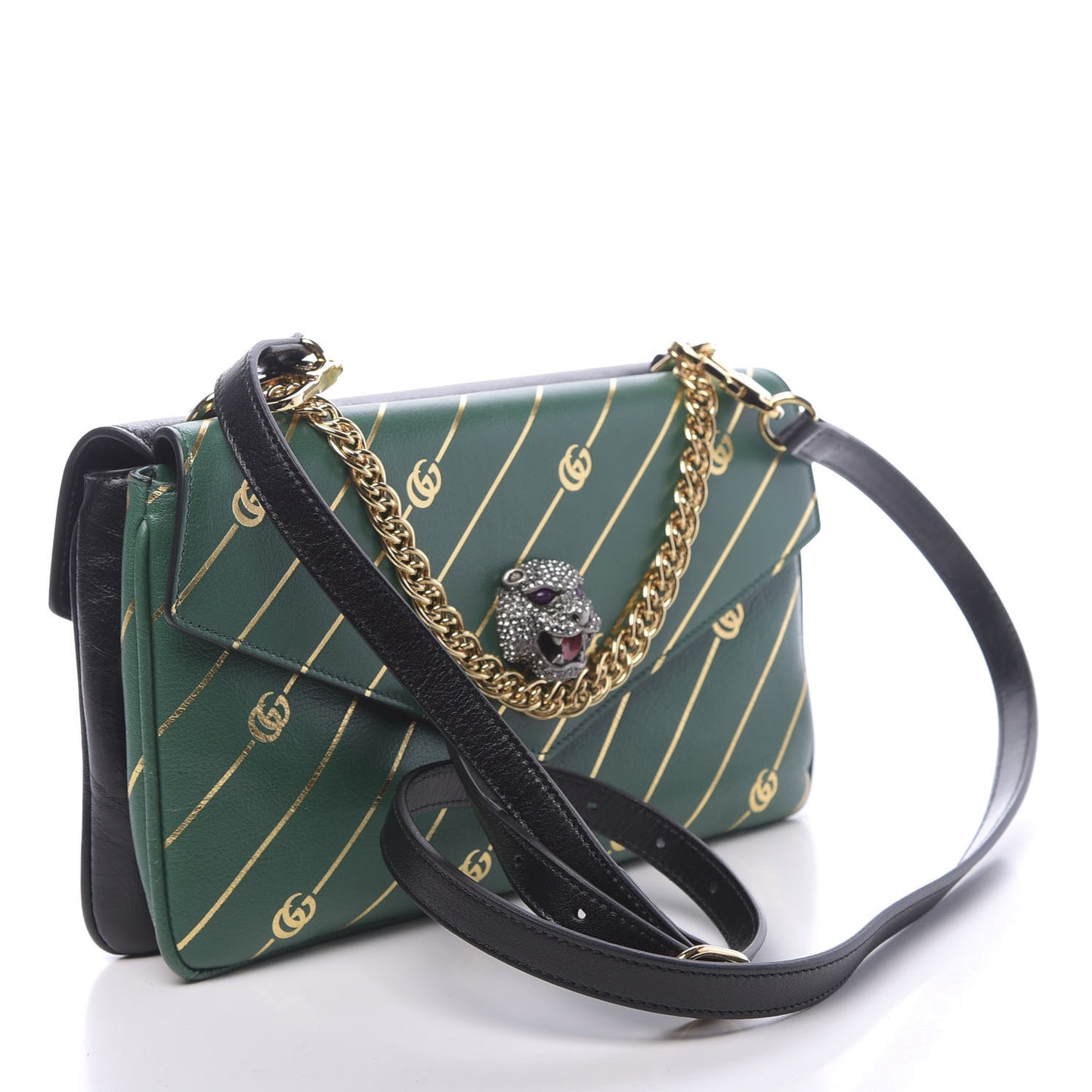 Calfskin Diagonal GG Medium Thiara Double Envelope Shoulder Bag Emerald Green Black