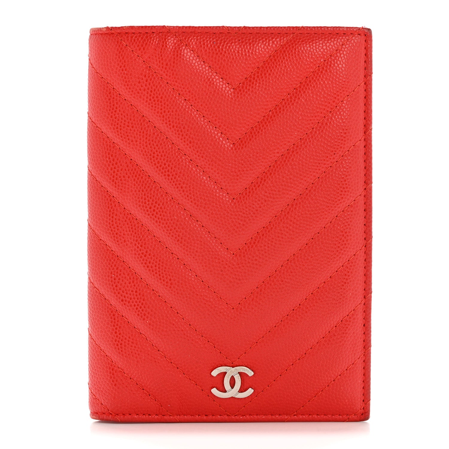 Chanel Caviar Chevron Quilted Passport Holder Red 1 of 9