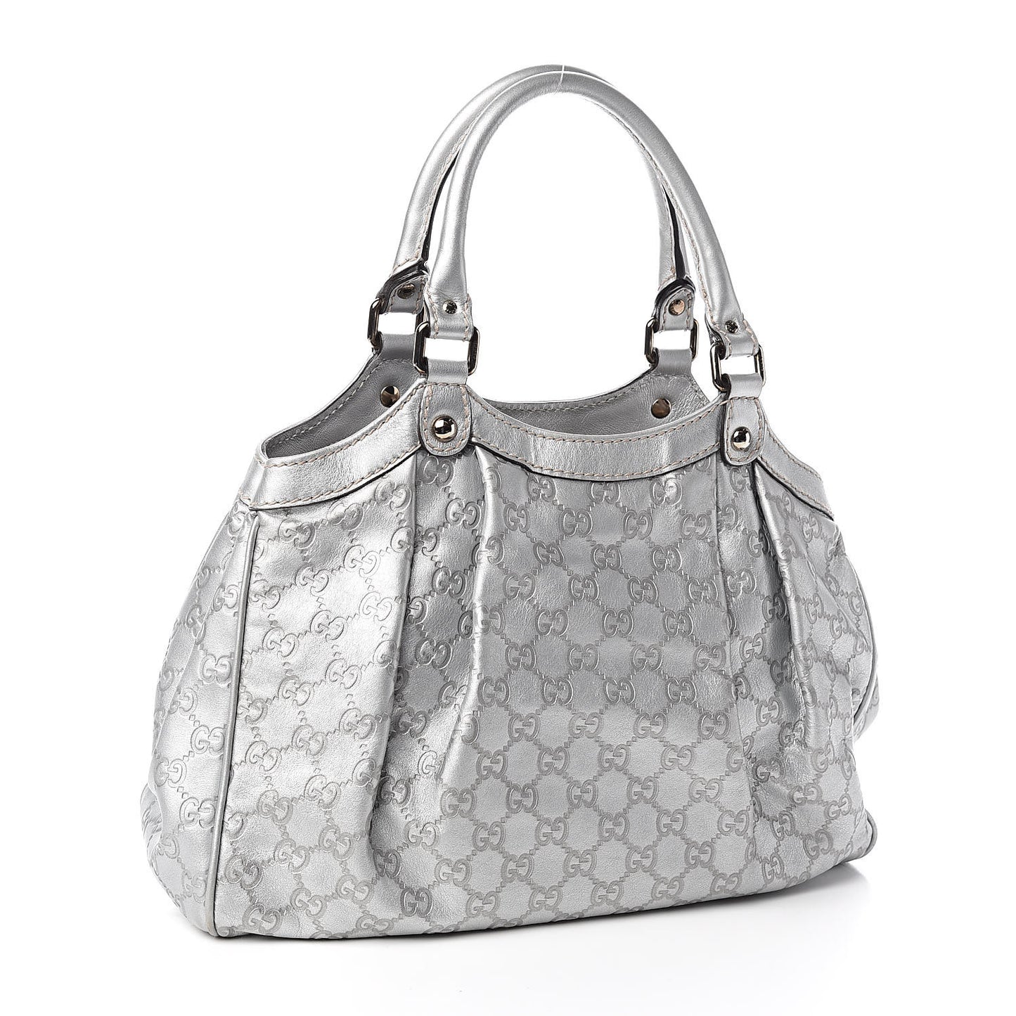 Metallic Guccissima Medium Sukey Tote Silver